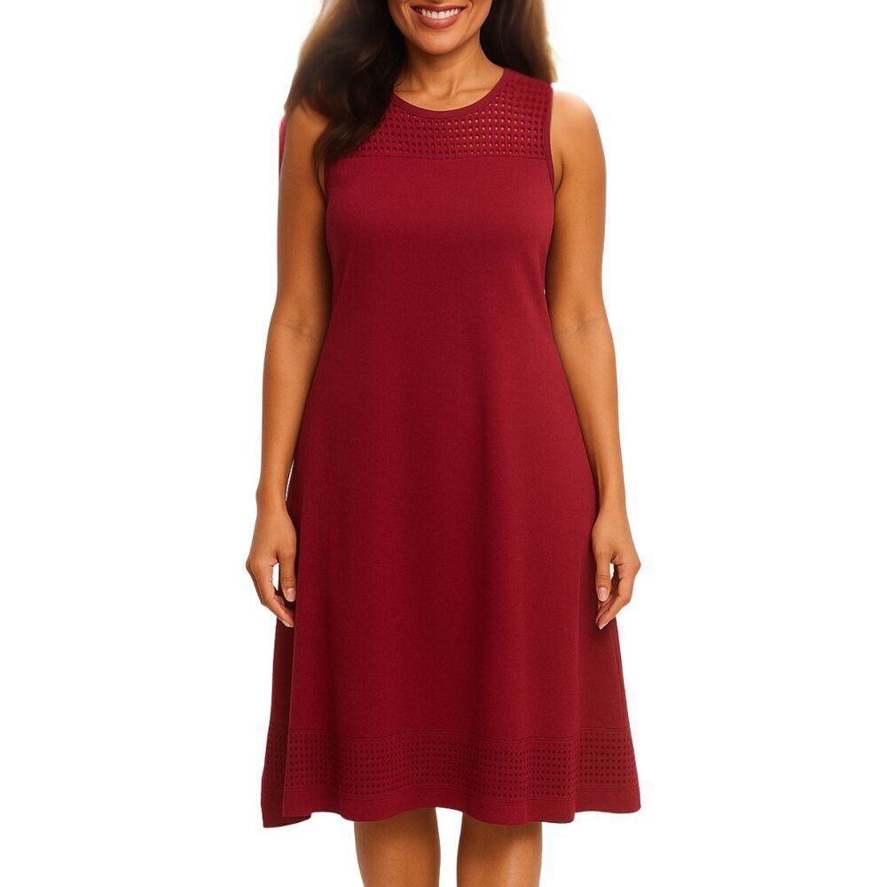 NWT Max Studio Womens Geometrical Circular Lace Cranberry Red Scoop Neck Dress